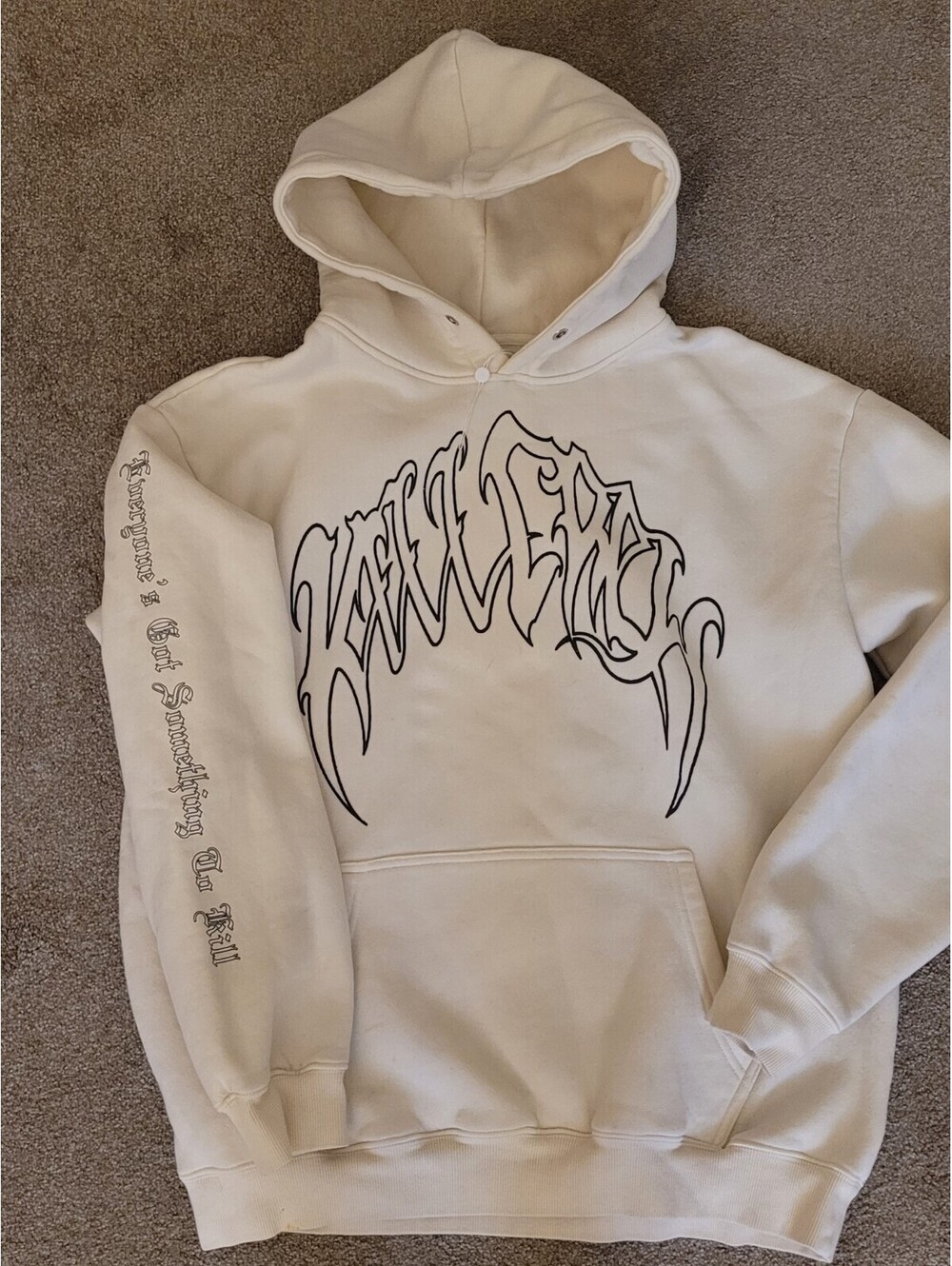 Kill Crew Wolf Graphic Oversized Fleece Hoodie Med Cream Streetwear Grunge - Picture 5 of 9